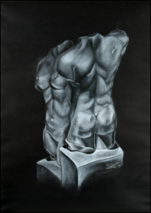 Kreide auf schwarzem Tonpapier